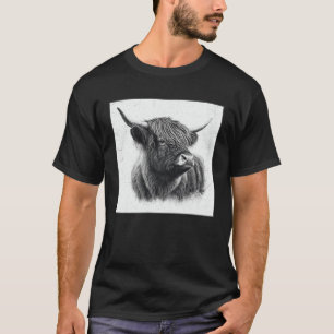 クールハイランドカウイラストブラックホーン女性 Tシャツ