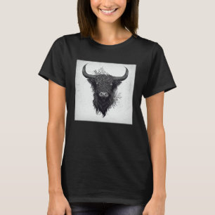 クールハイランドカウイラストブラックホーン女性 Tシャツ
