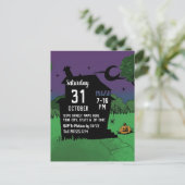 クールハロウィン幽霊のよく出るハウスパンプキンコスチュームパーティー ポストカード (スタンド正面)