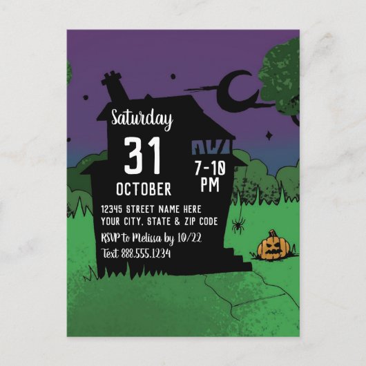 クールハロウィン幽霊のよく出るハウスパンプキンコスチュームパーティー ポストカード (正面)