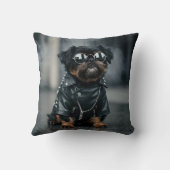 クールバイクもしくは自転車に乗る人犬とサングラスパンクおもしろいロック クッション (裏面)