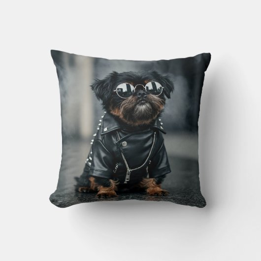 クールバイクもしくは自転車に乗る人犬とサングラスパンクおもしろいロック クッション (正面)