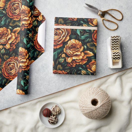 クールバラ花自然包み紙 ラッピングペーパー (クラフト)