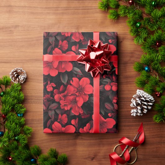 クールバラ花自然包み紙 ラッピングペーパー (クリスマスギフト)