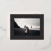 クールバラ金ゴールドダークグレイ結婚フォトありがとう 箔招待状ポストカード (正面/裏面)