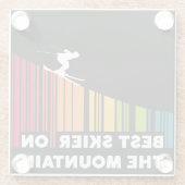 クールバーコード最高のデザインスキーヤー ガラスコースター (裏面)