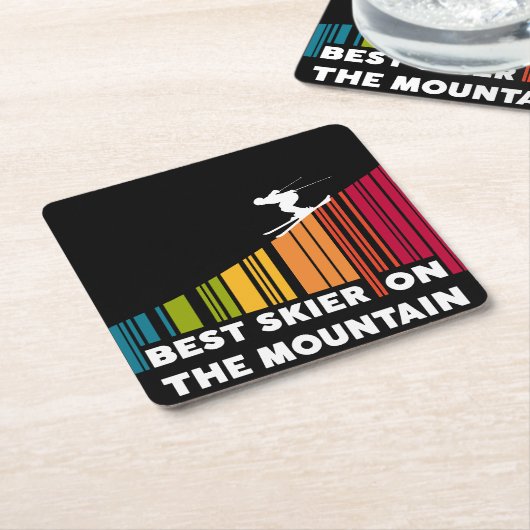 クールバーコード最高のデザインスキーヤー スクエアペーパーコースター (アングル)