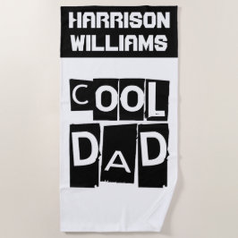 クールパパモダン名前をカスタムする白黒 ビーチタオル
