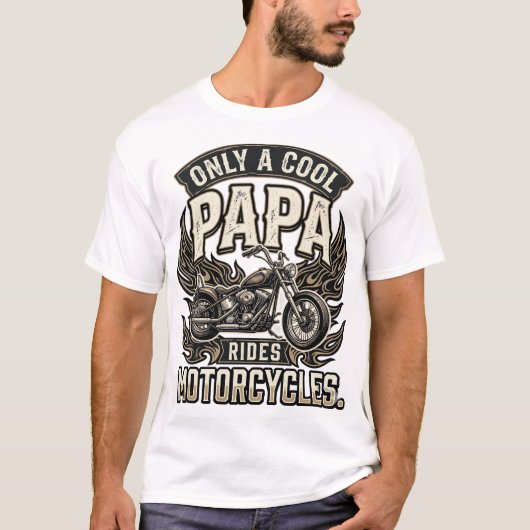 クールパパ オートバイ ヴィンテージ バイカー Tシャツ (正面)