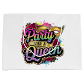 クールパーティークイーンワードアート誕生日レディ ラージペーパーバッグ (正面)