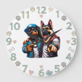クールヒップホップドッグウォールクロックファンキー – ペットアートホーム ラージ壁時計 (正面)
