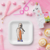 クールヒップホップハゲ男のマイク付き歌手 ペーパープレート (パーティー)