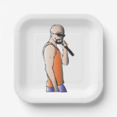 クールヒップホップハゲ男のマイク付き歌手 ペーパープレート (正面)