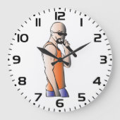 クールヒップホップハゲ男のマイク付き歌手 ラージ壁時計 (正面)