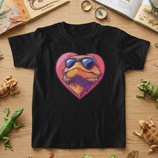 クールビッグヒゲトカゲ サングラス ハート Tシャツ