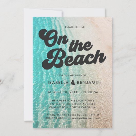 クールビーチはっきりしたの目的地の結婚式の沿岸 招待状 (正面)