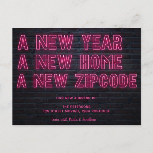 クールピンクのネオンのサイン新しいホーム発表 案内ポストカード (正面)