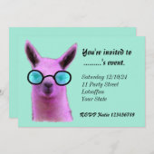 クールピンクのラマカスタム招待状 招待状 (正面/裏面)