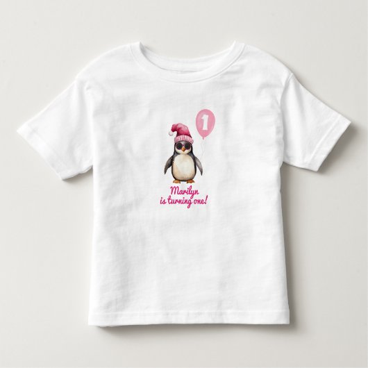 クールピンクの冬のペンギン トドラーTシャツ (正面)