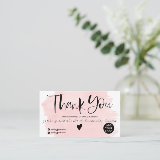 クールピンクウォカラーのブラシスクリプトの感謝してい順序 名刺 (スタンド正面)