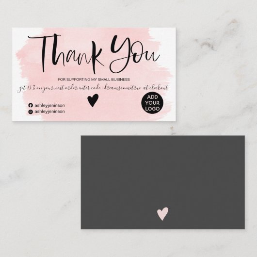 クールピンクウォカラーのブラシスクリプトの感謝してい順序 名刺 (正面/裏面)