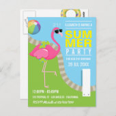 クールピンクフラインゴーサマー プール誕生日パーティー ポストカード (正面/裏面)