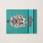 クールファッションガールターコイズグリッターパーソナライズされた ジグソーパズル (横)