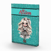 クールファッションガールターコイズグリッターパーソナライズされた フォトブロック (右)