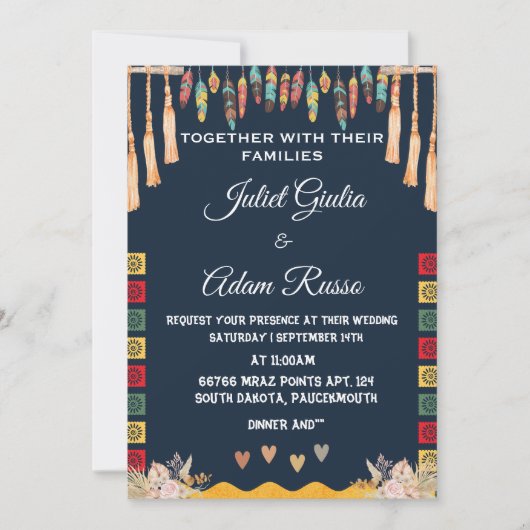 クールフィエスモダンテエレガントクの結婚素朴な 招待状 (正面)