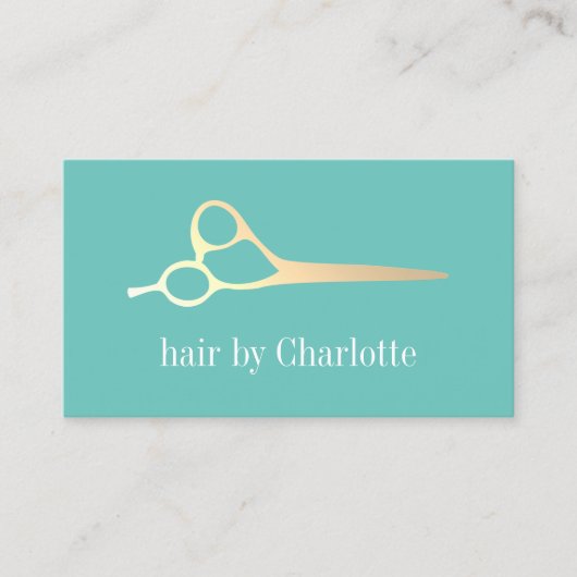 クールフェイクシンプル金ゴールドはさみ美容師 名刺 (正面)