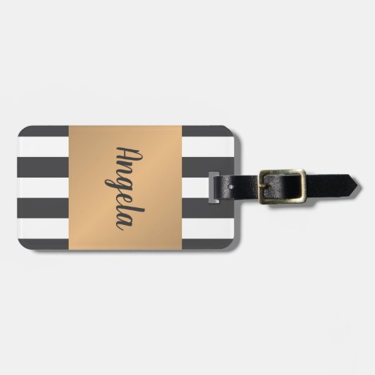 クールフェイク金ゴールドグレーストライプ白 ラゲッジタグ (正面横)