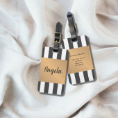 クールフェイク金ゴールドグレーストライプ白 ラゲッジタグ