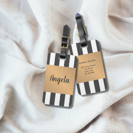 クールフェイク金ゴールドグレーストライプ白 ラゲッジタグ