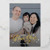 クールフレークス ホイル ハッピー ニュー イヤー フォト カード (正面)