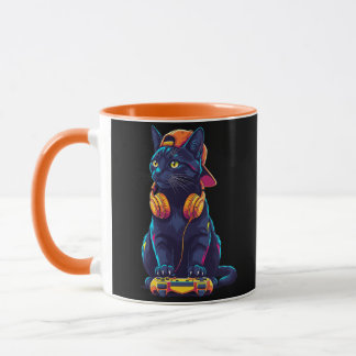 クールブラックキャットゲーマーハロウィン不気味デザイン マグカップ