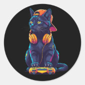 クールブラックキャットゲーマーハロウィン不気味デザイン ラウンドシール (正面)