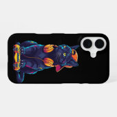 クールブラックキャットゲーマーハロウィン不気味デザイン iPhone 16ケース (裏面横)