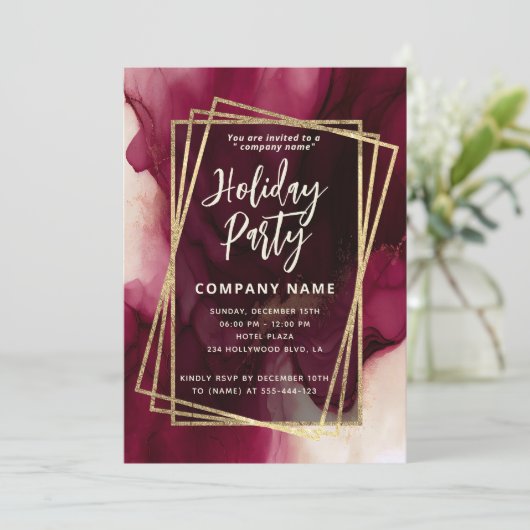 クールブルゴーニュ抽象芸術水彩幾何学模様 招待状 (スタンド正面)