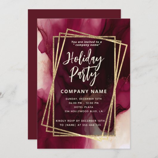 クールブルゴーニュ抽象芸術水彩幾何学模様 招待状 (正面/裏面)