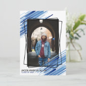 クールブルーのアブストラクト写真 卒業パーティー招待状 招待状 (スタンド正面)