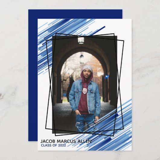 クールブルーのアブストラクト写真 卒業パーティー招待状 招待状 (正面/裏面)