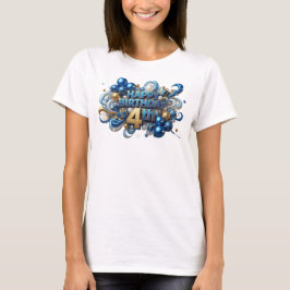 クールブルーのHAPPY+BIRTHDAY+4TH+Tee Tシャツ