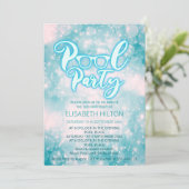 クールブルースクリプトプールパーティー《写真》ぼけ味誕生日 招待状 (スタンド正面)