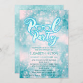 クールブルースクリプトプールパーティー《写真》ぼけ味誕生日 招待状 (正面/裏面)