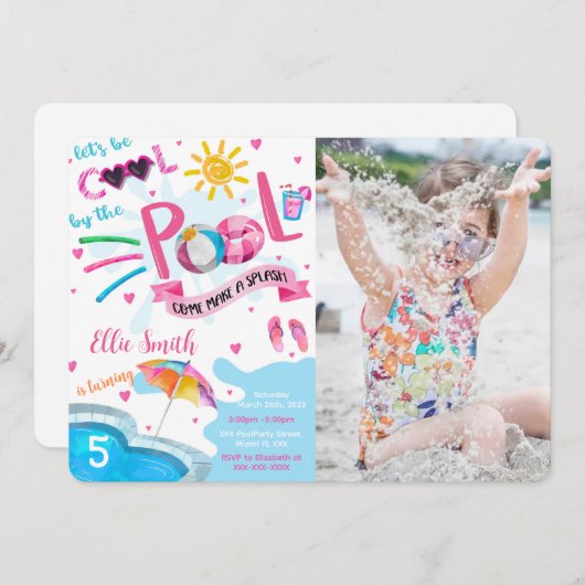 クールプール誕生日写真招待状 招待状 (正面/裏面)