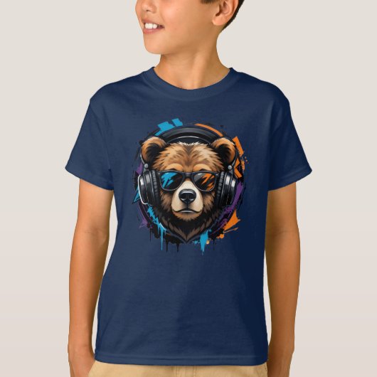 クールベアヘッドホンキッズTシャツ Tシャツ (正面)
