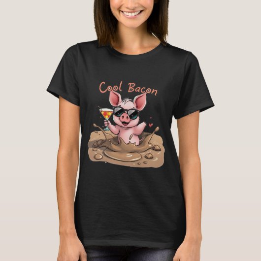 "クールベーコン" サングラスの子豚 Tシャツ (正面)