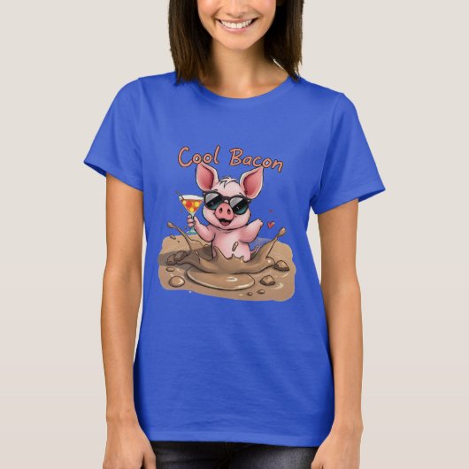 "クールベーコン" サングラスをかけた子豚 Tシャツ (正面)
