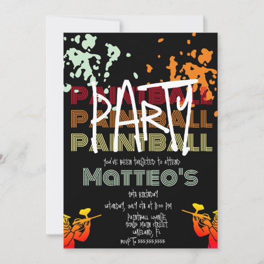 クールペイントボール誕生日10代のパーティー 招待状 (正面)