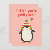 クールペンギン – かわいい教室バレンタイン ポストカード (正面/裏面)